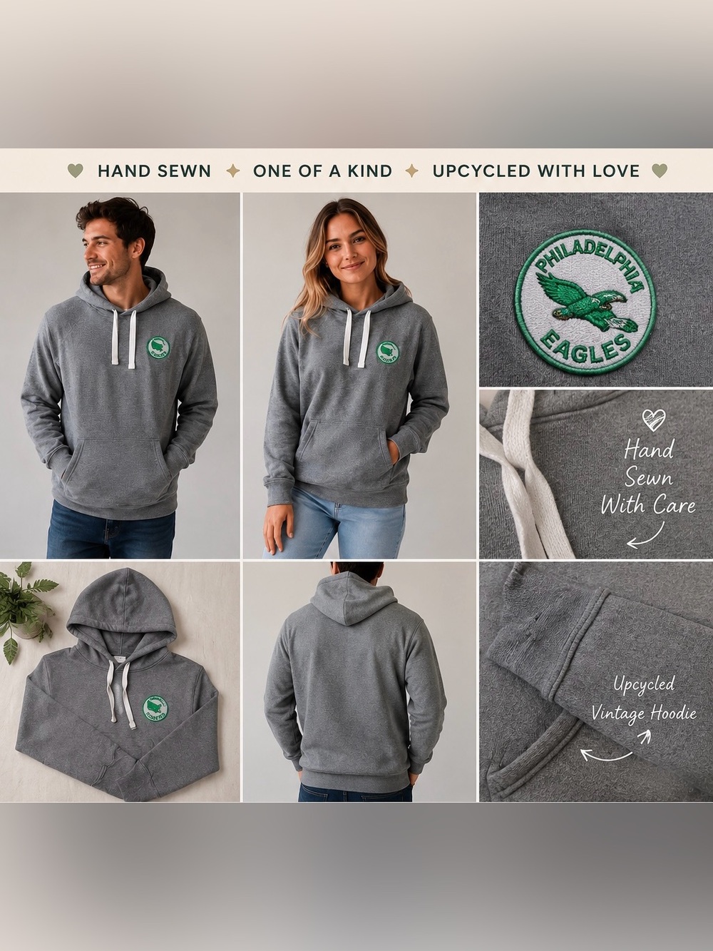 Handmade One-of-a-Kind Upcycled Football (Philly) Hoodie | Unisex Size L